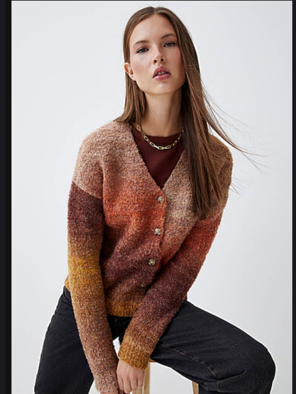 Simons TwikBouclé and shaded cardigan (M) | Patterned Orange